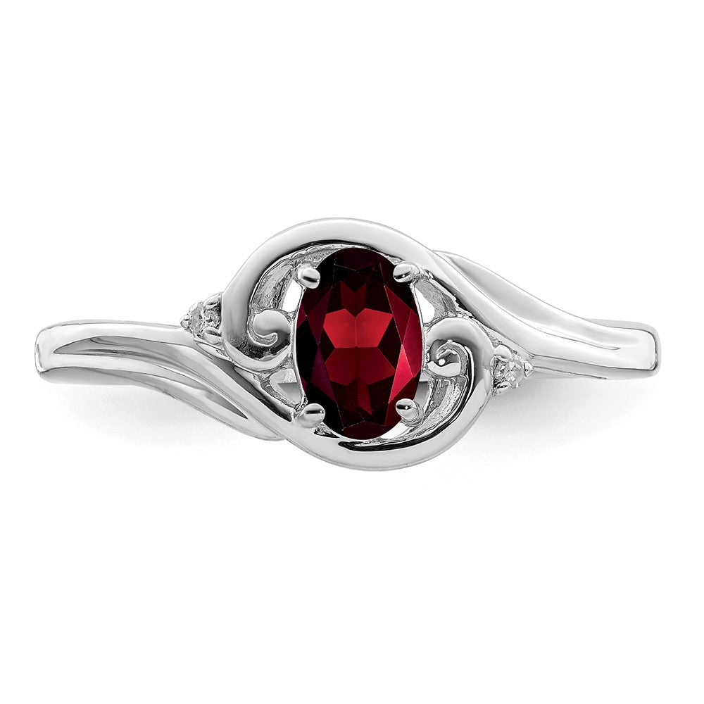 Sterlingsilber Rhodiniert Diamant & Granat Ring