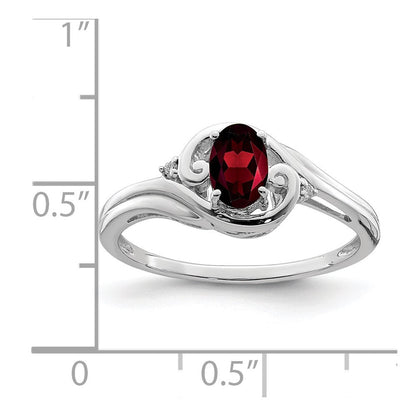 Sterlingsilber Rhodiniert Diamant & Granat Ring
