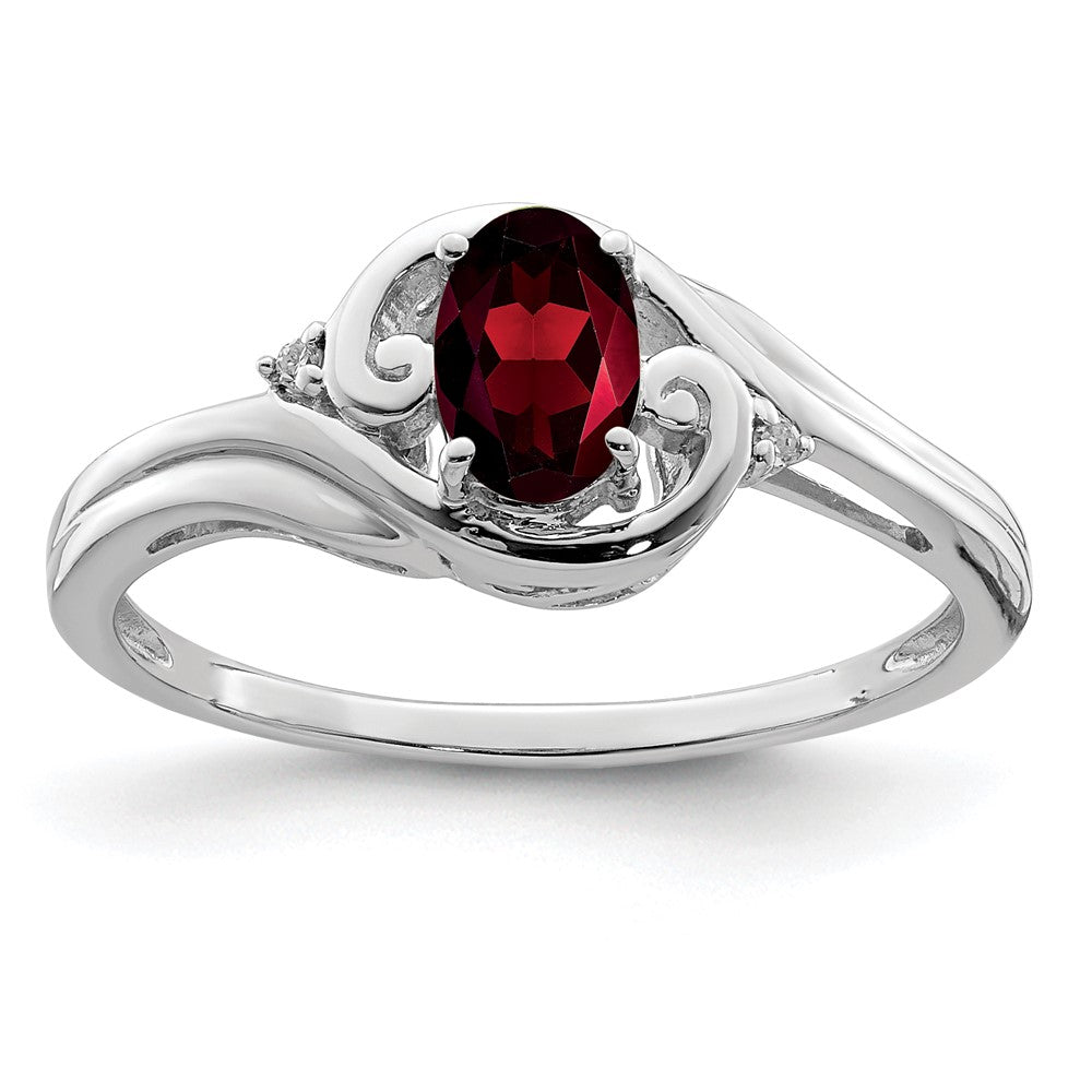 Sterlingsilber Rhodiniert Diamant & Granat Ring