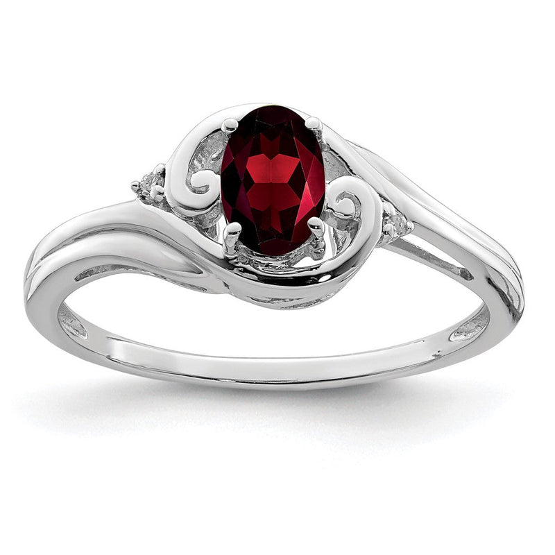 Sterlingsilber Rhodiniert Diamant & Granat Ring