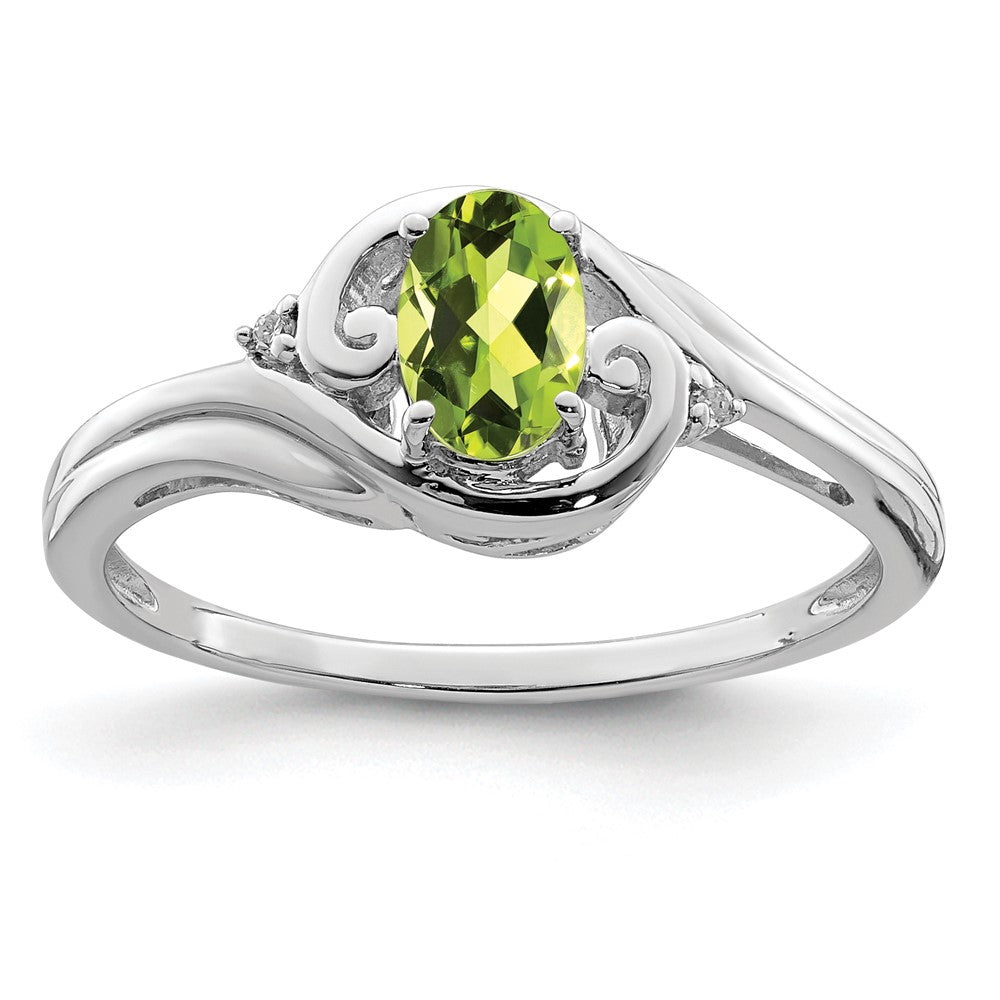 Sterlingsilber Rhodiniert Diamant & Peridot Ring