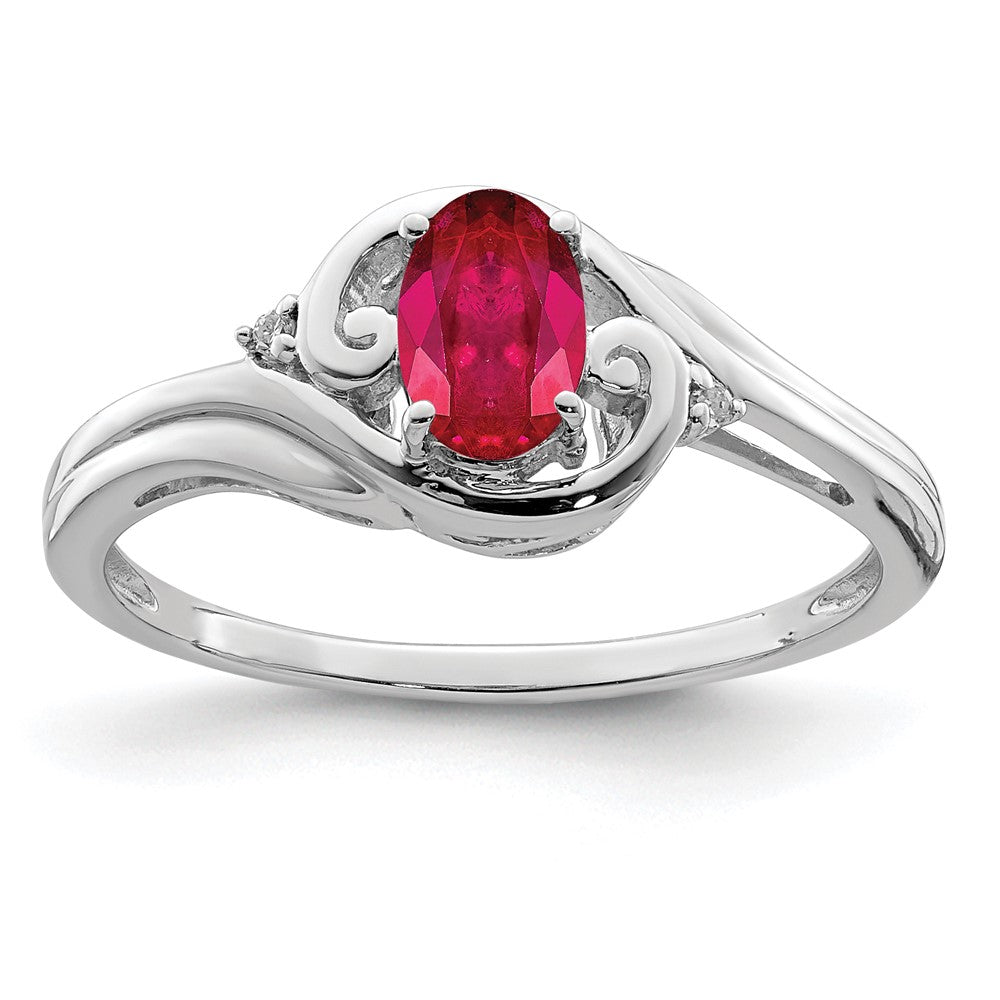 Sterlingsilber Rhodiniert Diamant & Rubin Ring