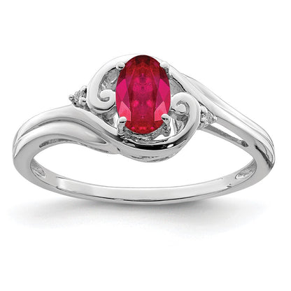 Sterlingsilber Rhodiniert Diamant & Rubin Ring