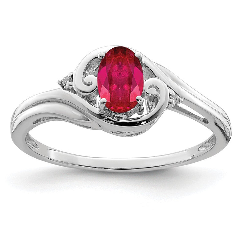 Sterlingsilber Rhodiniert Diamant & Rubin Ring