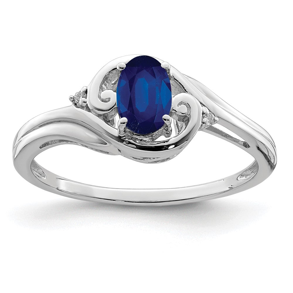 Sterlingsilber Rhodiniert Diamant & Saphir Ring
