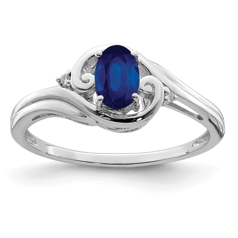 Sterlingsilber Rhodiniert Diamant & Saphir Ring