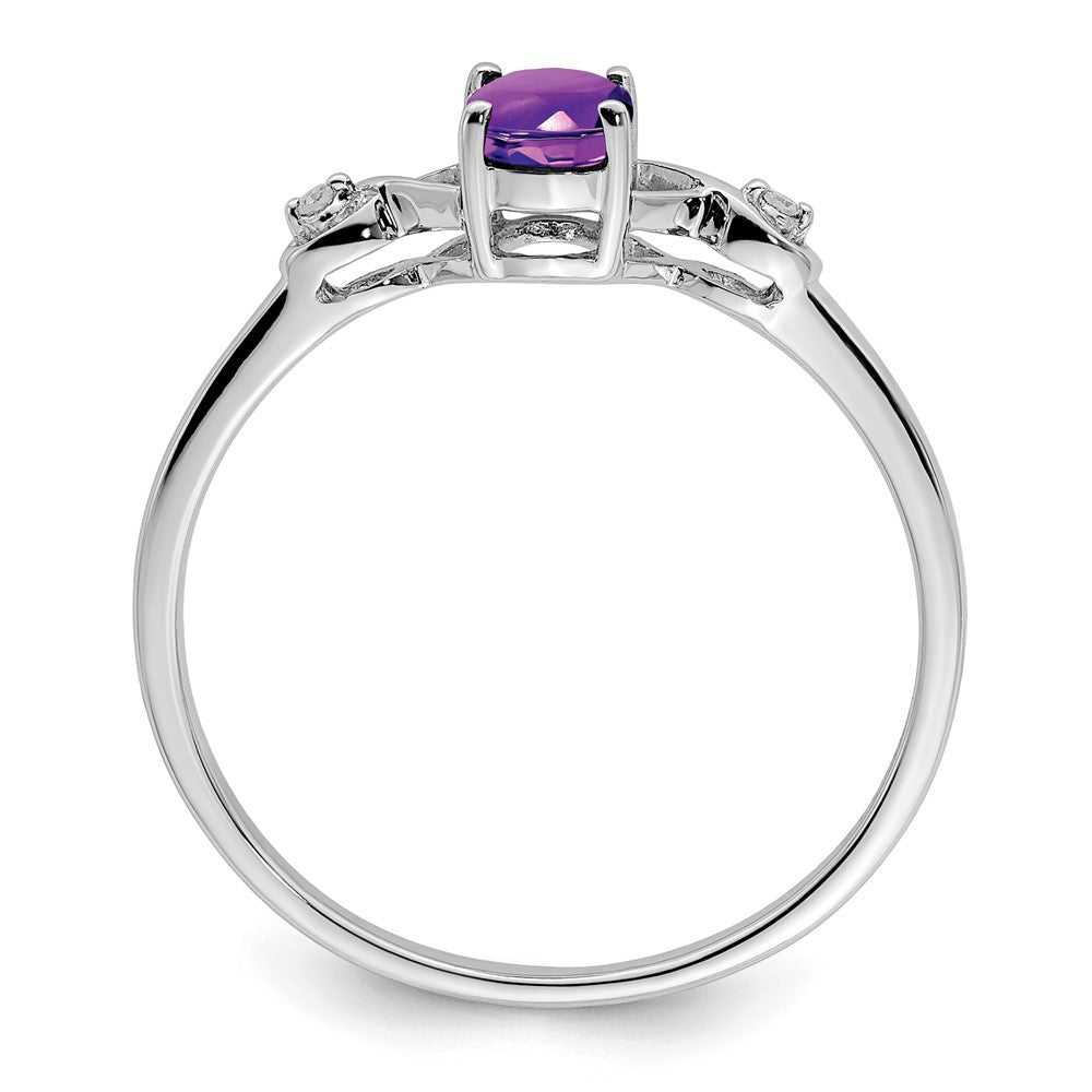 Sterlingsilber Rhodiniert Diamant und Amethyst Oval Ring