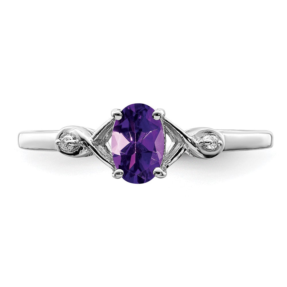 Sterlingsilber Rhodiniert Diamant und Amethyst Oval Ring