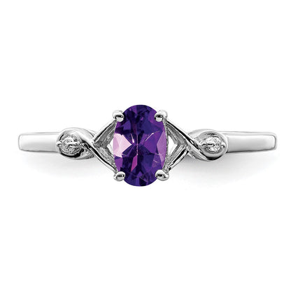 Sterlingsilber Rhodiniert Diamant und Amethyst Oval Ring