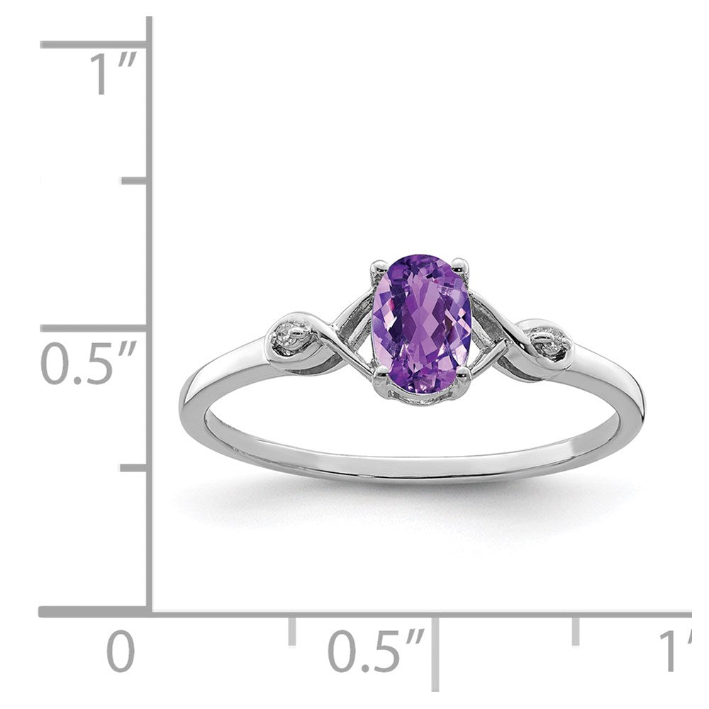 Sterlingsilber Rhodiniert Diamant und Amethyst Oval Ring