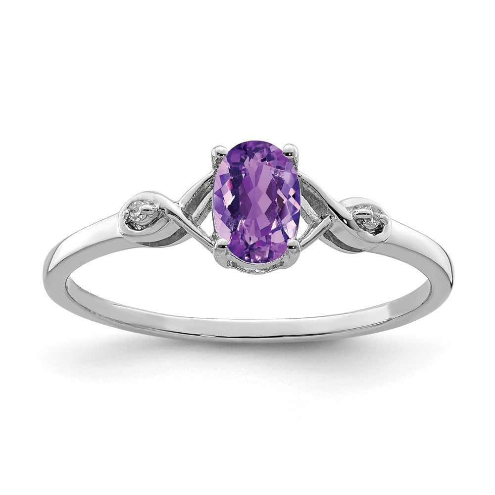 Sterlingsilber Rhodiniert Diamant und Amethyst Oval Ring