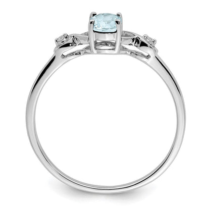 Sterlingsilber Rhodiniert Diamant und Aquamarin Oval Ring