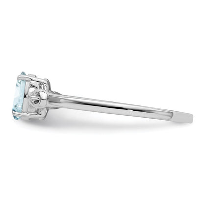 Sterlingsilber Rhodiniert Diamant und Aquamarin Oval Ring