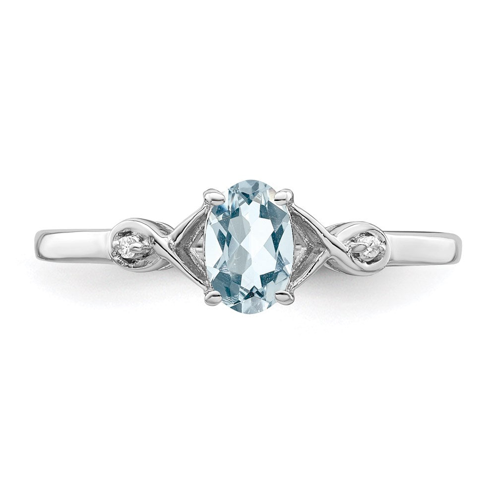 Sterlingsilber Rhodiniert Diamant und Aquamarin Oval Ring