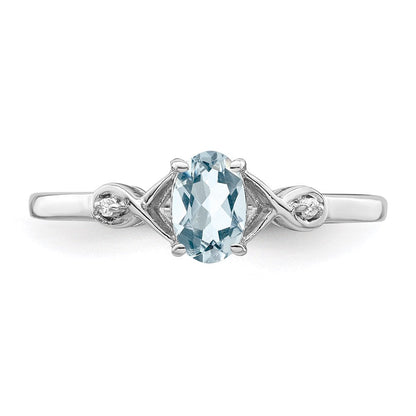 Sterlingsilber Rhodiniert Diamant und Aquamarin Oval Ring