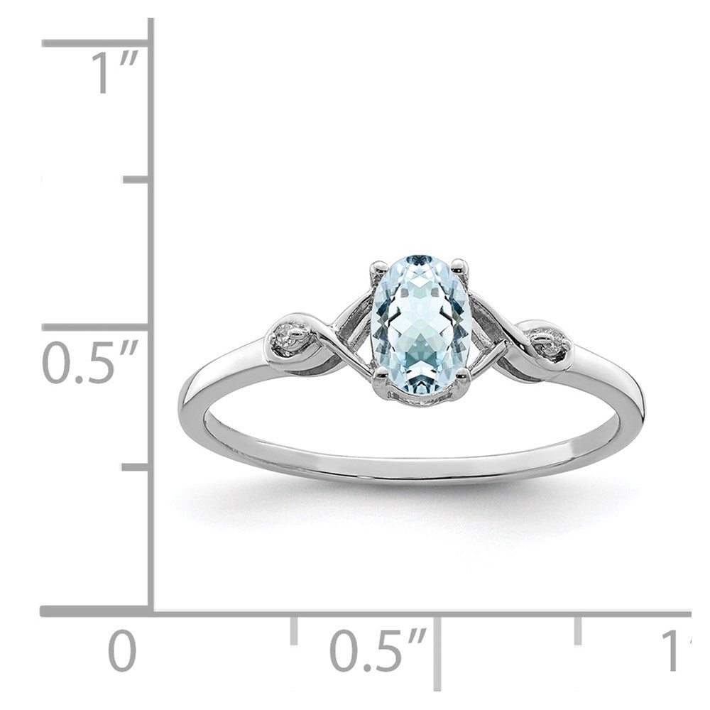 Sterlingsilber Rhodiniert Diamant und Aquamarin Oval Ring