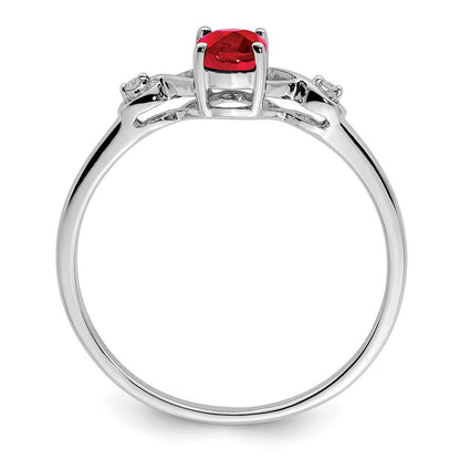 Sterlingsilber Rhodiniert Diamant und Oval Rubin Ring
