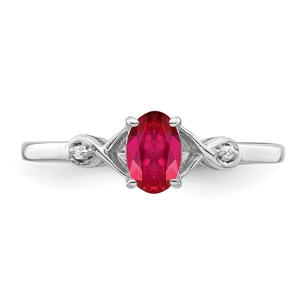 Sterlingsilber Rhodiniert Diamant und Oval Rubin Ring