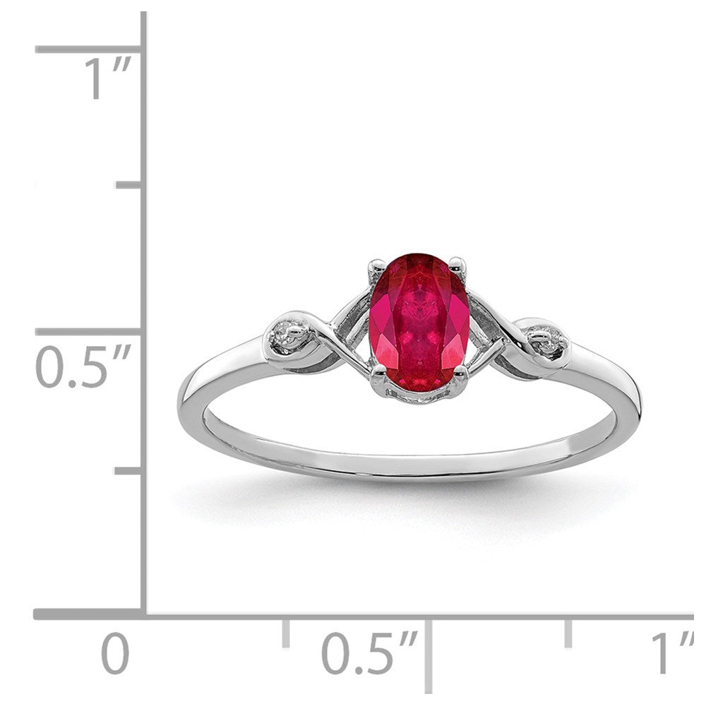 Sterlingsilber Rhodiniert Diamant und Oval Rubin Ring