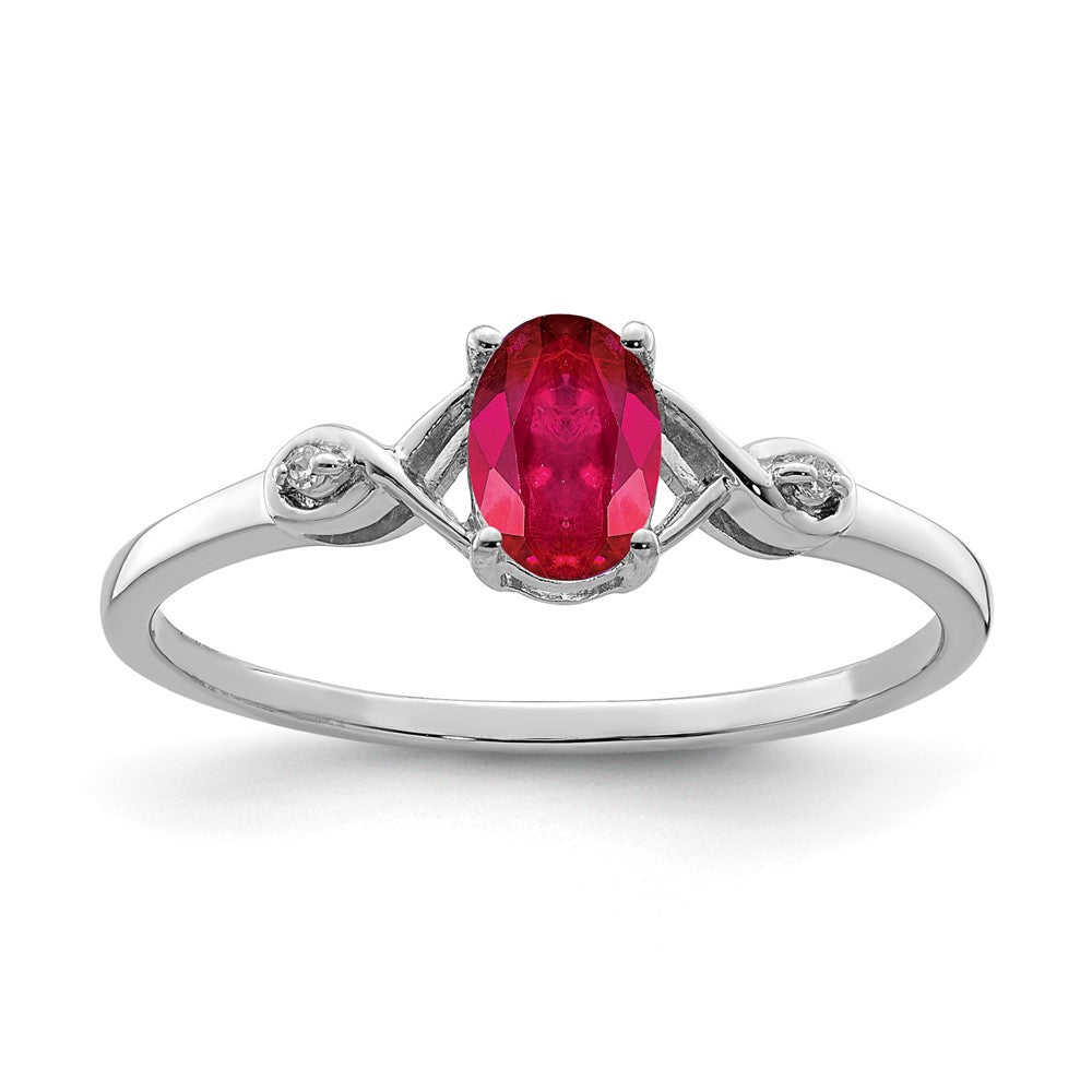 Sterlingsilber Rhodiniert Diamant und Oval Rubin Ring
