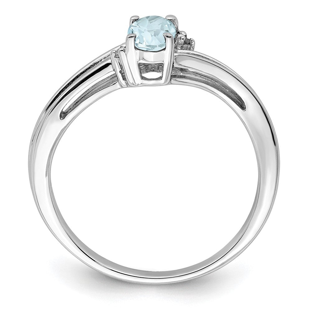 Sterlingsilber Rhodiniert Diamant & Aquamarin Oval Ring