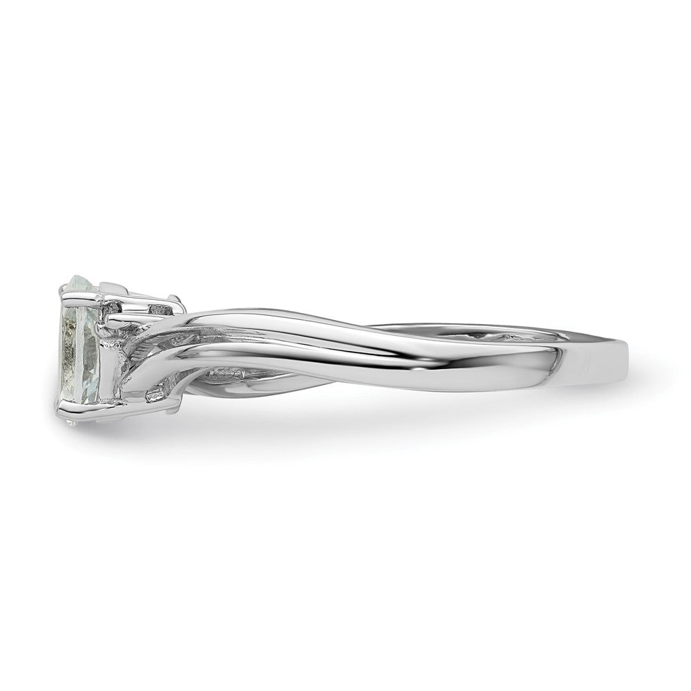 Sterlingsilber Rhodiniert Diamant & Aquamarin Oval Ring