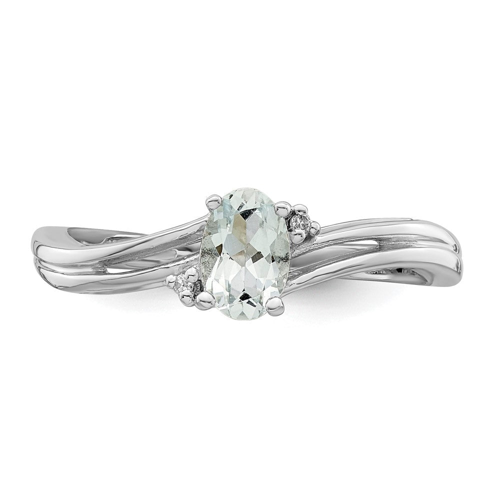 Sterlingsilber Rhodiniert Diamant & Aquamarin Oval Ring