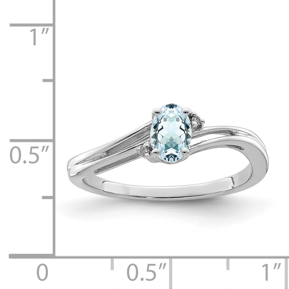Sterlingsilber Rhodiniert Diamant & Aquamarin Oval Ring