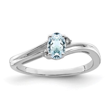 Sterlingsilber Rhodiniert Diamant & Aquamarin Oval Ring