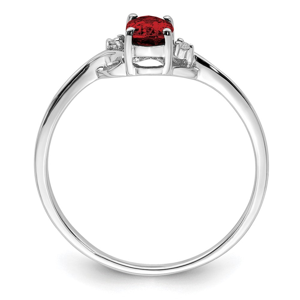 Sterlingsilber Rhodiniert Diamant und Granat Oval Ring