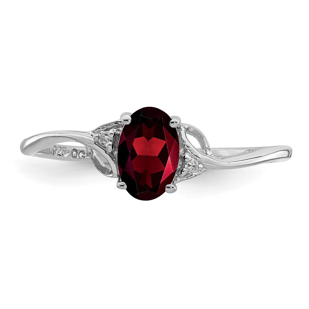 Sterlingsilber Rhodiniert Diamant und Granat Oval Ring