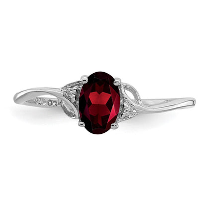 Sterlingsilber Rhodiniert Diamant und Granat Oval Ring