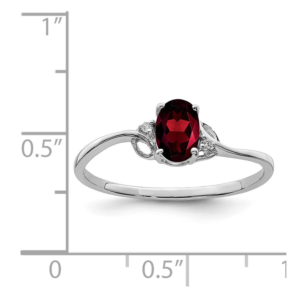 Sterlingsilber Rhodiniert Diamant und Granat Oval Ring