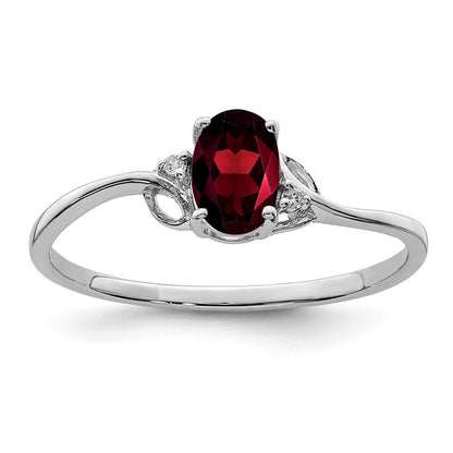 Sterlingsilber Rhodiniert Diamant und Granat Oval Ring