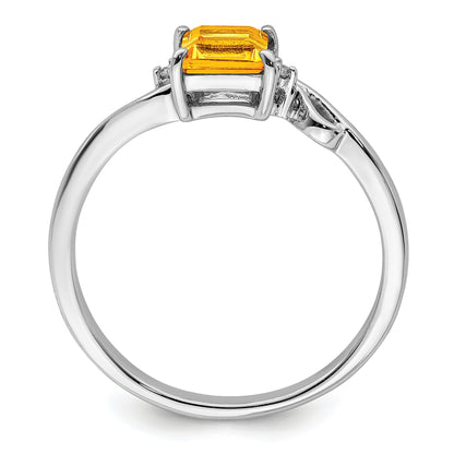 Sterlingsilber Rhodiniert Diamant & Citrin Quadratisch Ring