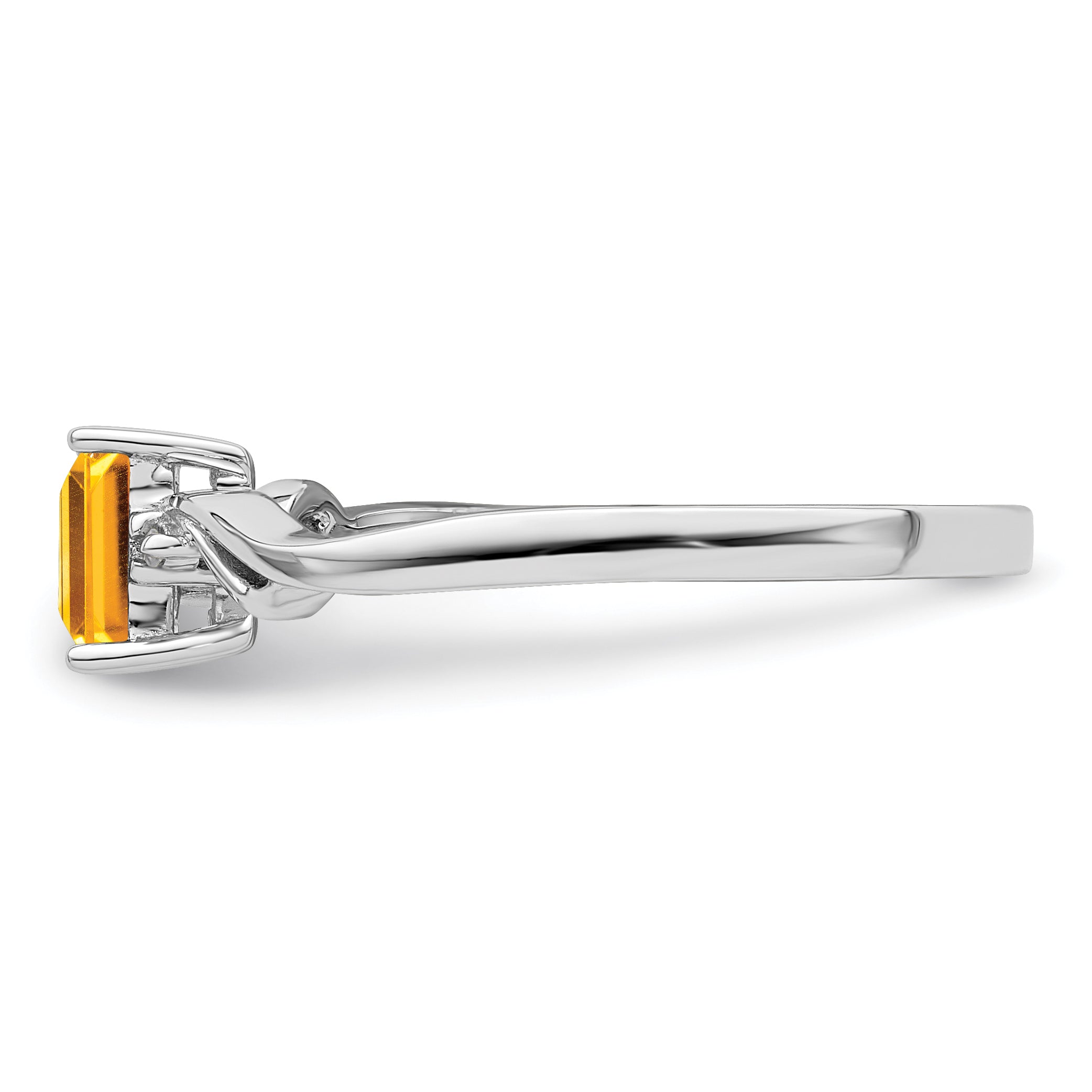 Sterlingsilber Rhodiniert Diamant & Citrin Quadratisch Ring