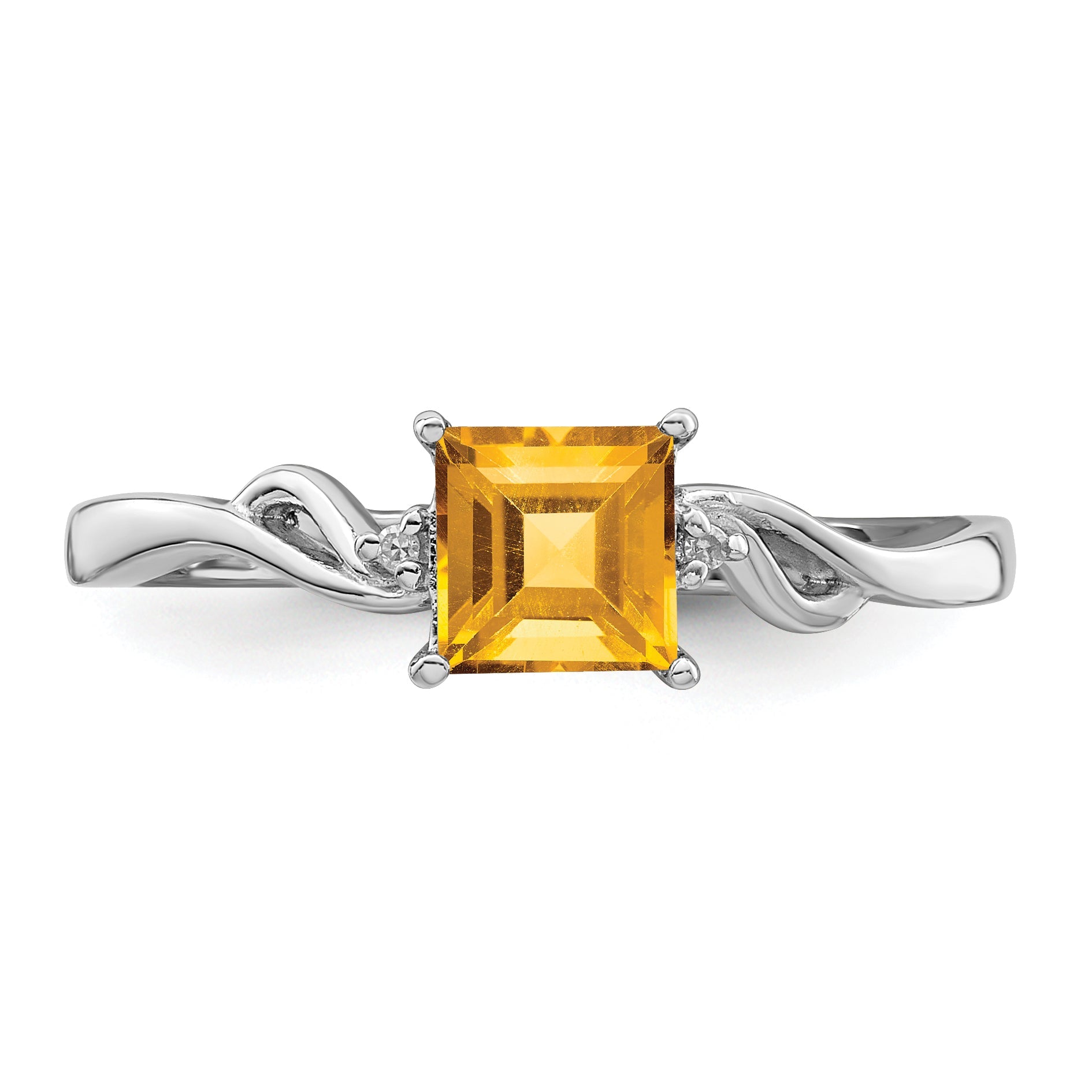 Sterlingsilber Rhodiniert Diamant & Citrin Quadratisch Ring