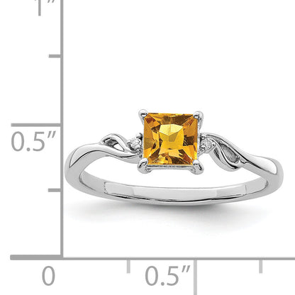 Sterlingsilber Rhodiniert Diamant & Citrin Quadratisch Ring