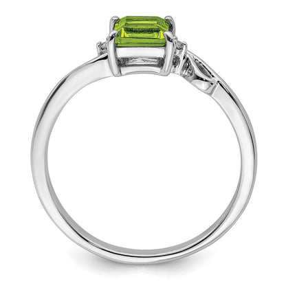 Sterlingsilber Rhodiniert Diamant & Peridot Quadratisch Ring