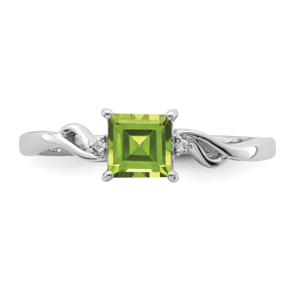 Sterlingsilber Rhodiniert Diamant & Peridot Quadratisch Ring
