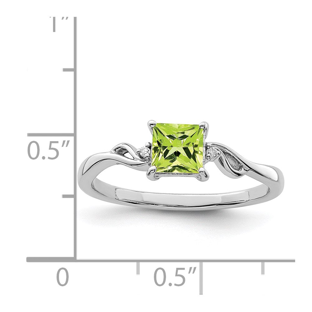 Sterlingsilber Rhodiniert Diamant & Peridot Quadratisch Ring
