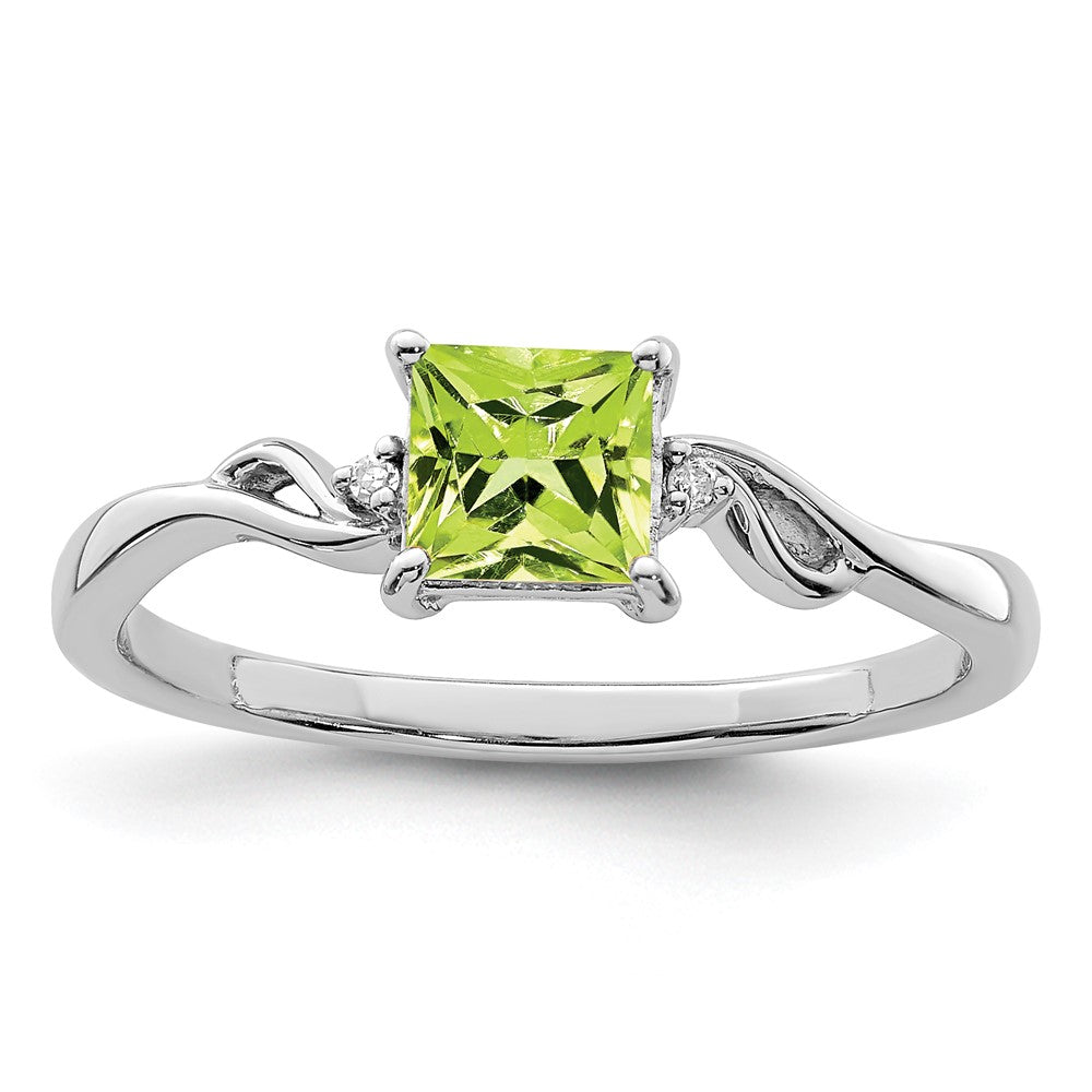 Sterlingsilber Rhodiniert Diamant & Peridot Quadratisch Ring