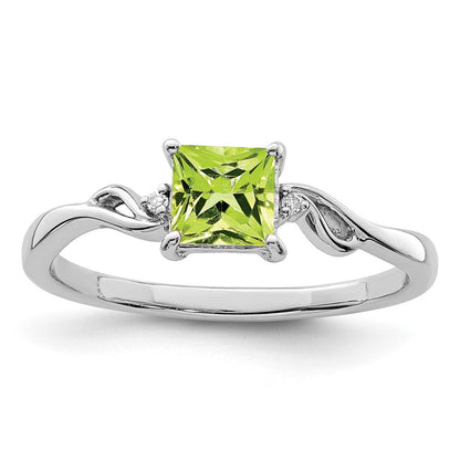 Sterlingsilber Rhodiniert Diamant & Peridot Quadratisch Ring