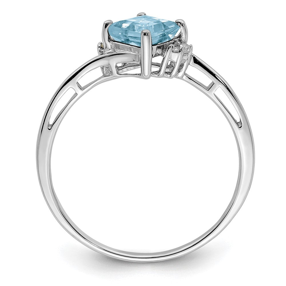 Sterlingsilber Rhodiniert Diamant & Aquamarin Quadratisch Ring