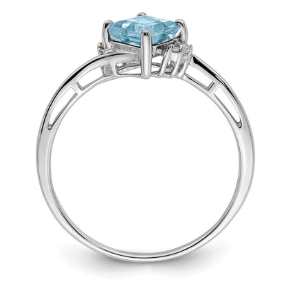 Sterlingsilber Rhodiniert Diamant & Aquamarin Quadratisch Ring