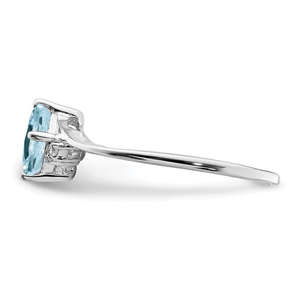 Sterlingsilber Rhodiniert Diamant & Aquamarin Quadratisch Ring