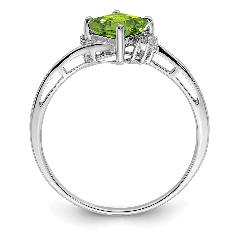 Sterlingsilber Rhodiniert Diamant & Peridot Quadratisch Ring