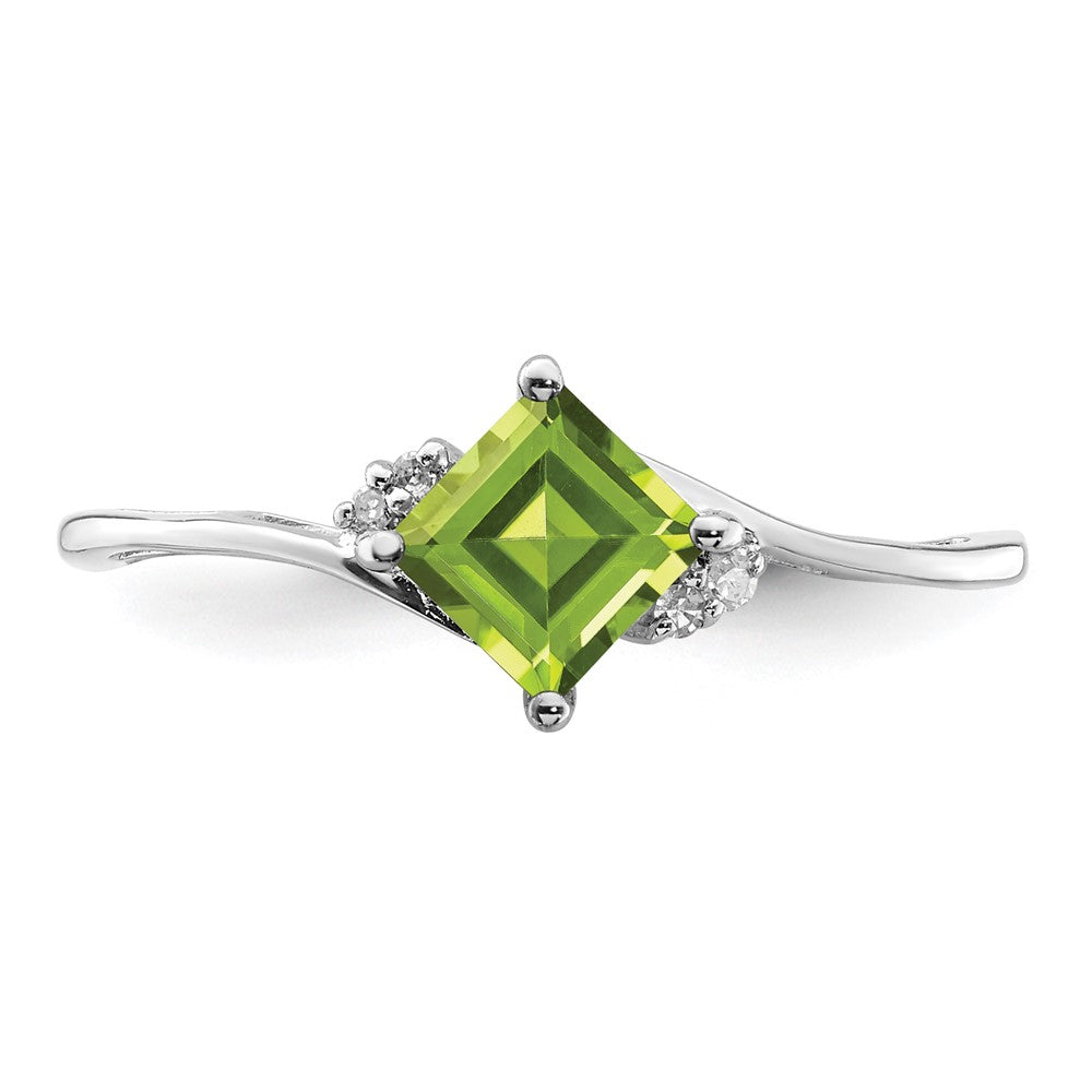 Sterlingsilber Rhodiniert Diamant & Peridot Quadratisch Ring