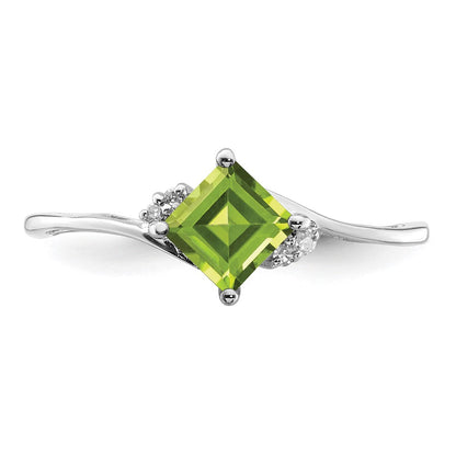 Sterlingsilber Rhodiniert Diamant & Peridot Quadratisch Ring