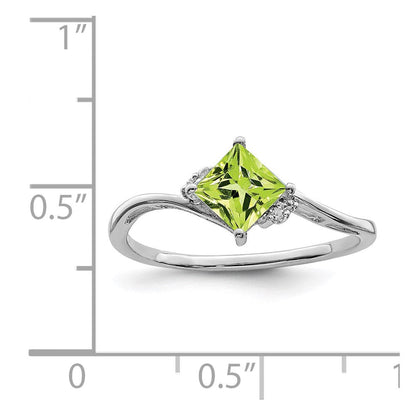 Sterlingsilber Rhodiniert Diamant & Peridot Quadratisch Ring